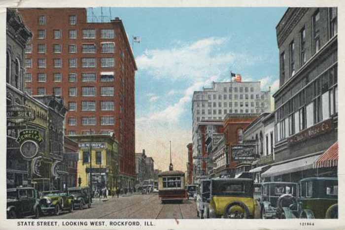 Online Collection - Early Rockford IL Post Card - View of Downtown State Street